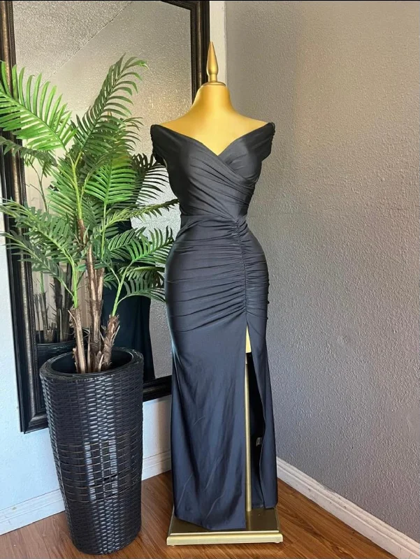 Embroidered Party Dresses with Metallic Thread for Ladies' Cultural FestivalsBlack Wrapped Ruched Formal Dress Embroidered Party Dresses with Metallic Thread for Ladies' Cultural FestivalsBlack Wrapped Ruched Formal Dress