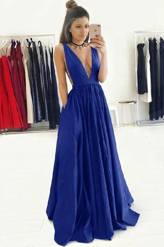 Party Dresses with Satin and Lace Trimmed Neckline and Ruffled Sleeves and Embroidered Skirt for Ladies' Sophisticated and Intricate LookA-Line Deep V-Neck Sweep Train Royal Blue Prom Dress with Ruched PG392 Party Dresses with Satin and Lace Trimmed Neckline and Ruffled Sleeves and Embroidered Skirt for Ladies' Sophisticated and Intricate LookA-Line Deep V-Neck Sweep Train Royal Blue Prom Dress with Ruched PG392