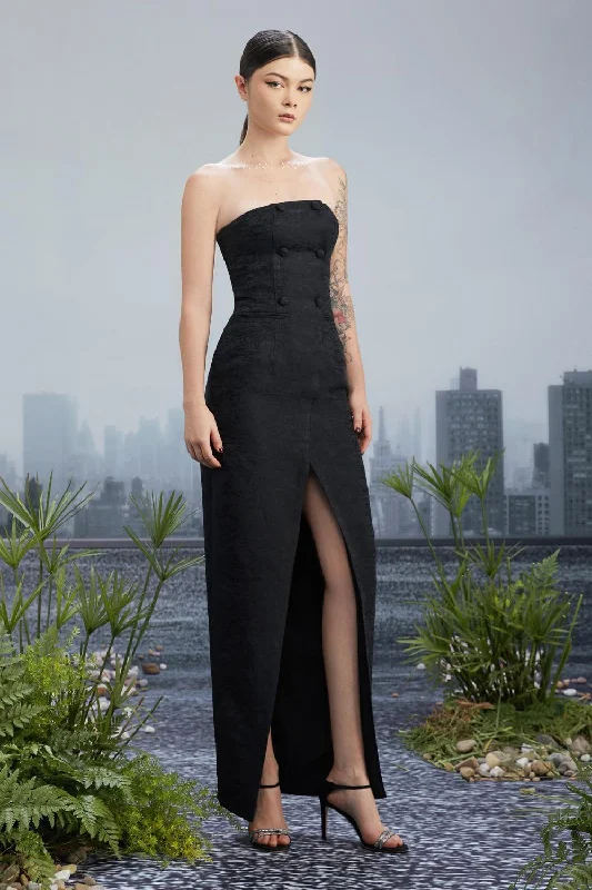 Tube Party Dresses with Sequined Belt for Ladies' Simple and Chic StyleAerith Slit Straight Across Neck Brocade Floor Length Dress Tube Party Dresses with Sequined Belt for Ladies' Simple and Chic StyleAerith Slit Straight Across Neck Brocade Floor Length Dress