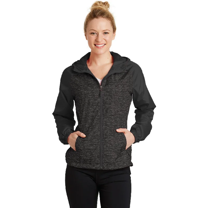 Denim jackets with a distressed and stitched - on patch for a more personalized lookCLOSEOUT - Sport-Tek Ladies Heather Colorblock Raglan Hooded Wind Jacket Denim jackets with a distressed and stitched - on patch for a more personalized lookCLOSEOUT - Sport-Tek Ladies Heather Colorblock Raglan Hooded Wind Jacket