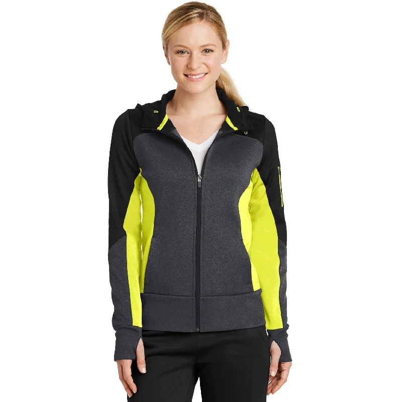 Longline coats with a belt and a back vent for a more functional and stylish lookCLOSEOUT - Sport-Tek Ladies Tech Fleece Colorblock Full-Zip Hooded Jacket Longline coats with a belt and a back vent for a more functional and stylish lookCLOSEOUT - Sport-Tek Ladies Tech Fleece Colorblock Full-Zip Hooded Jacket