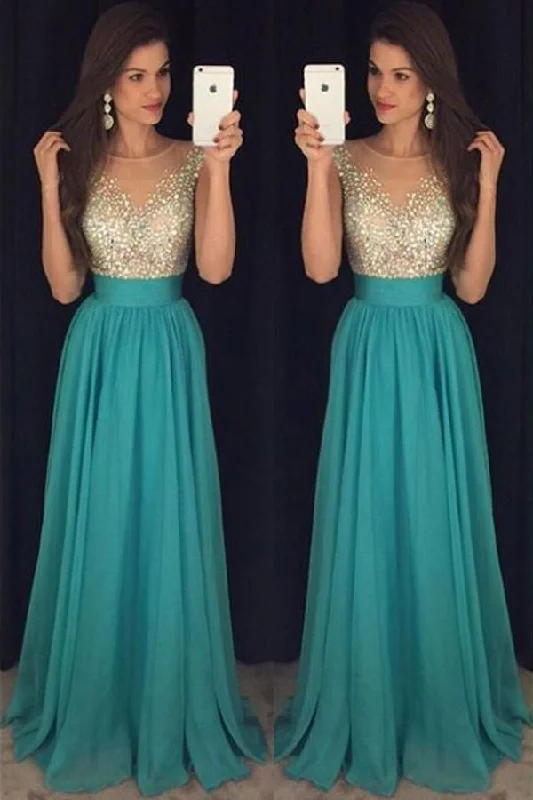 Party Dresses with Ruffled Sleeveless Top and Embroidered Skirt for Ladies' Dramatic and Artistic LookCrystal Long Floor-Length Scoop Chiffon Elegant Prom Dress PG440 Party Dresses with Ruffled Sleeveless Top and Embroidered Skirt for Ladies' Dramatic and Artistic LookCrystal Long Floor-Length Scoop Chiffon Elegant Prom Dress PG440
