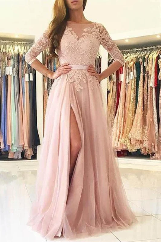A Line Tulle Party Dresses for Ladies with Petite FiguresElegant Half-Sleeve Split Lace Long Evening Dress Prom Dresses PG429 A Line Tulle Party Dresses for Ladies with Petite FiguresElegant Half-Sleeve Split Lace Long Evening Dress Prom Dresses PG429