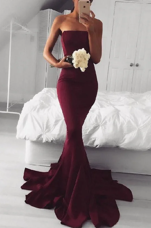Party Dresses with Sequined Stripes and Sheer Back for Ladies' Bold and Sexy LookElegant Strapless Mermaid Long Burgundy Prom Dress Bridesmaid Dress PG397 Party Dresses with Sequined Stripes and Sheer Back for Ladies' Bold and Sexy LookElegant Strapless Mermaid Long Burgundy Prom Dress Bridesmaid Dress PG397