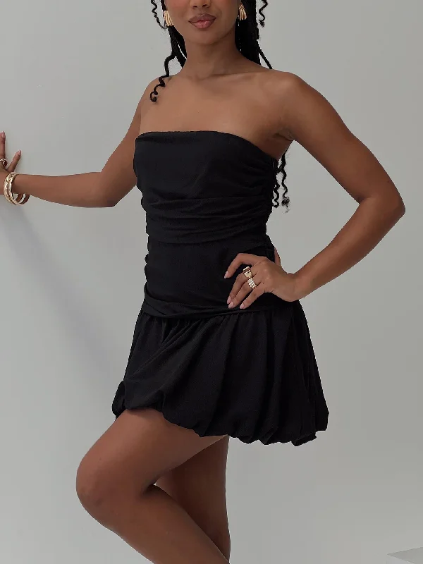 Party Dresses with Tassel Hem and Metallic Lace and Sequined Geometric Shapes for Ladies' Boho and Modern LookGlamour Girl Strapless Bubble Hem Mini Dress Black Party Dresses with Tassel Hem and Metallic Lace and Sequined Geometric Shapes for Ladies' Boho and Modern LookGlamour Girl Strapless Bubble Hem Mini Dress Black
