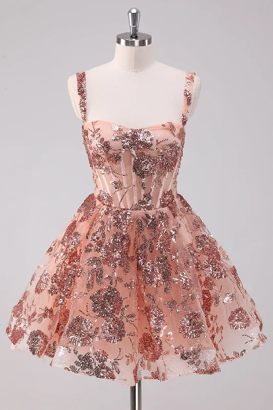 High Low Hem Party Dresses with Sheer Panel for Ladies' Fashion Forward LookGlitter Blush A Line Spaghetti Straps Sequins Tulle Corset Graduation Dress High Low Hem Party Dresses with Sheer Panel for Ladies' Fashion Forward LookGlitter Blush A Line Spaghetti Straps Sequins Tulle Corset Graduation Dress