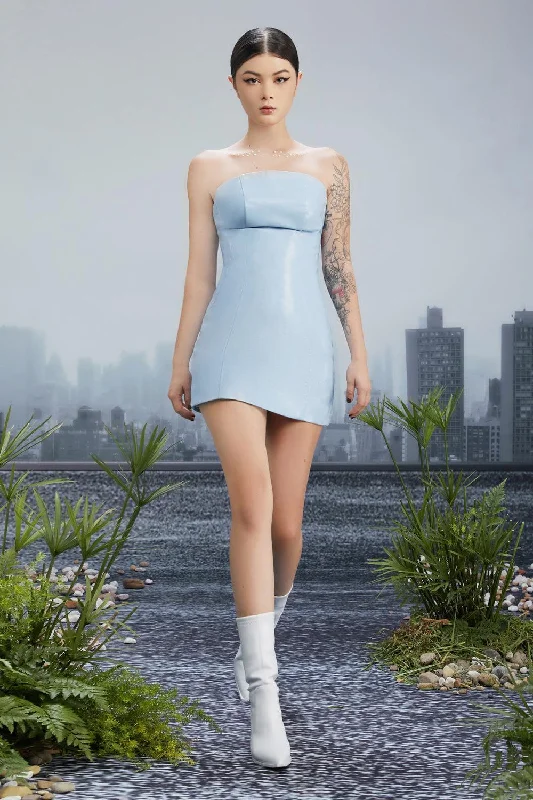 Vintage Inspired Party Dresses for Ladies' Retro Themed GatheringsGlossies Bodycon Straight Across Neck Pu Leather Mini Dress Vintage Inspired Party Dresses for Ladies' Retro Themed GatheringsGlossies Bodycon Straight Across Neck Pu Leather Mini Dress