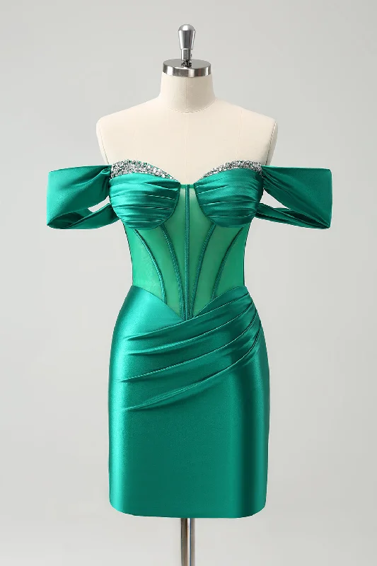 Ombre Party Dresses with Gradient Effect for Ladies' Unique and Stylish LookGreen Off the Shoulder Satin Tight Graduation Dress with Beading Ombre Party Dresses with Gradient Effect for Ladies' Unique and Stylish LookGreen Off the Shoulder Satin Tight Graduation Dress with Beading