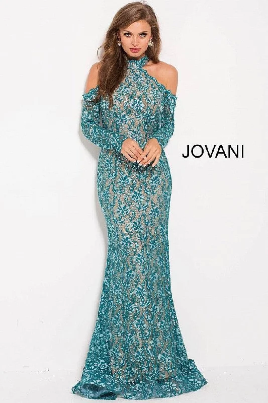 Party Dresses with Sheer Panels and Beaded Trim and Bow at the Back for Ladies' Sexy and Polished LookJovani 58376 Long Sleeve Cold-Shoulder Long Gown Party Dresses with Sheer Panels and Beaded Trim and Bow at the Back for Ladies' Sexy and Polished LookJovani 58376 Long Sleeve Cold-Shoulder Long Gown