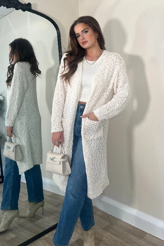 Party Dresses with Sequined Stripes and Sheer Back and Embroidered Birds for Ladies' Bold and Nature Inspired LookKia Pocket Cardigan Cream Party Dresses with Sequined Stripes and Sheer Back and Embroidered Birds for Ladies' Bold and Nature Inspired LookKia Pocket Cardigan Cream