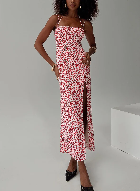 Party Dresses with Ruffled Sleeveless Top and Sequined Bodice and Tulle Skirt for Ladies' Dramatic and Glamorous LookKish Maxi Dress Red Floral Party Dresses with Ruffled Sleeveless Top and Sequined Bodice and Tulle Skirt for Ladies' Dramatic and Glamorous LookKish Maxi Dress Red Floral