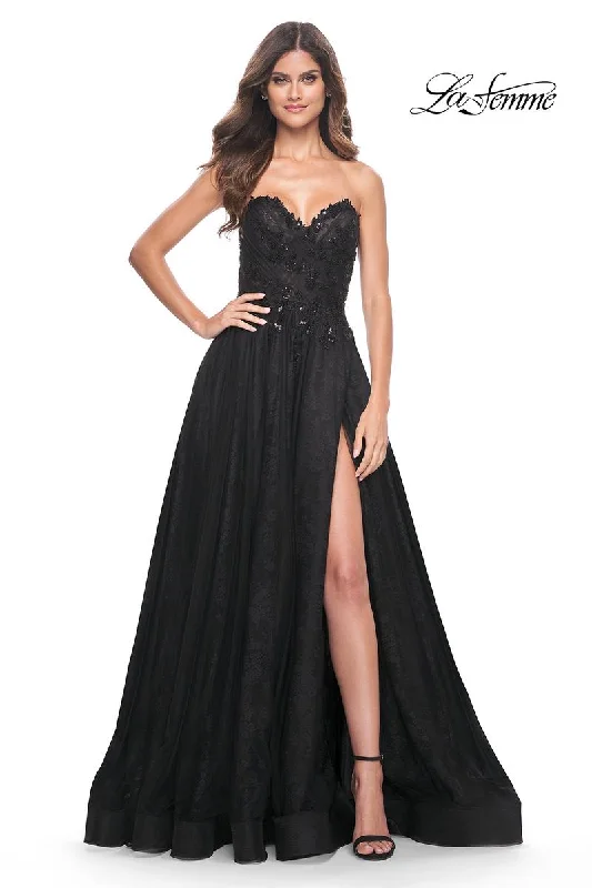 Tulle Party Dresses with Beaded Waistband for Ladies' Defined Waist and Graceful LookLa Femme Dress 31954 Tulle Party Dresses with Beaded Waistband for Ladies' Defined Waist and Graceful LookLa Femme Dress 31954