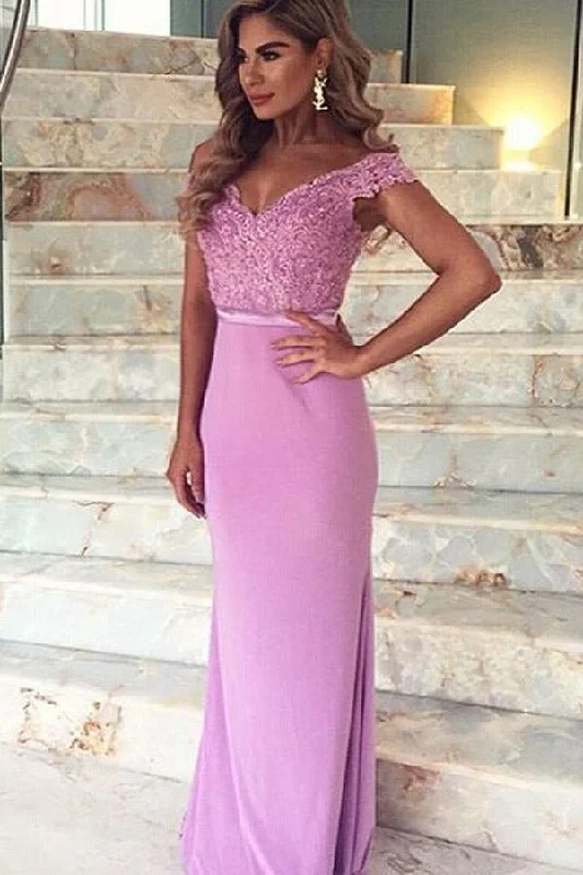 Party Dresses with Cut Out Details and Lace Insertions for Ladies' Bold and Feminine LookMermaid Off-the-Shoulder Train Satin Prom Dress with Appliques Lace PG407