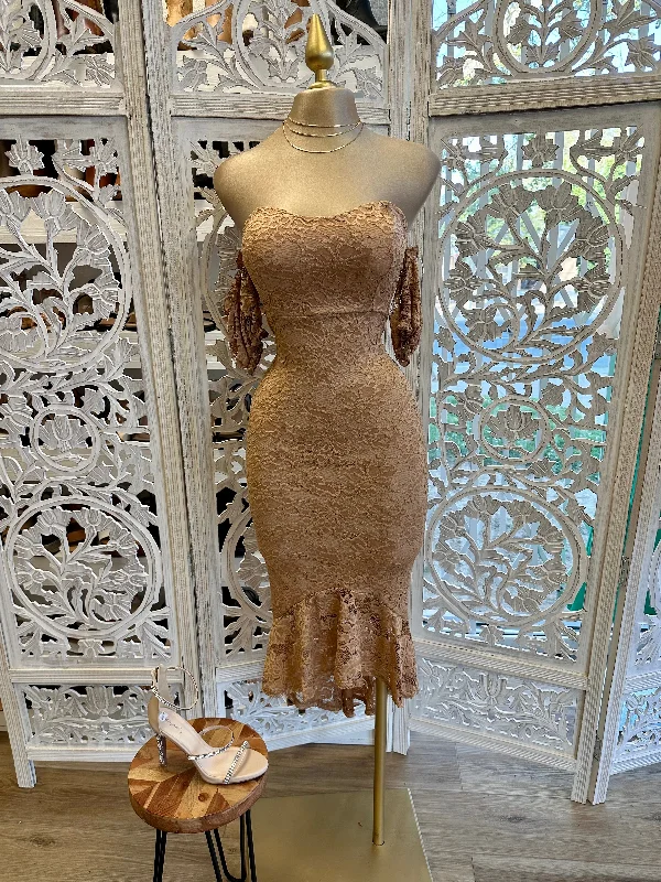 Neon Colored Party Dresses with Cut Out Details for Ladies' Rave PartiesNude Lace Midi Off Shoulder Dress Neon Colored Party Dresses with Cut Out Details for Ladies' Rave PartiesNude Lace Midi Off Shoulder Dress