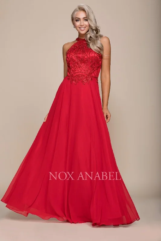 Party Dresses with Pleated Skirts and Lace Overlay for Ladies' Feminine and Timeless LookProm Long Formal Halter Chiffon Dress Sale