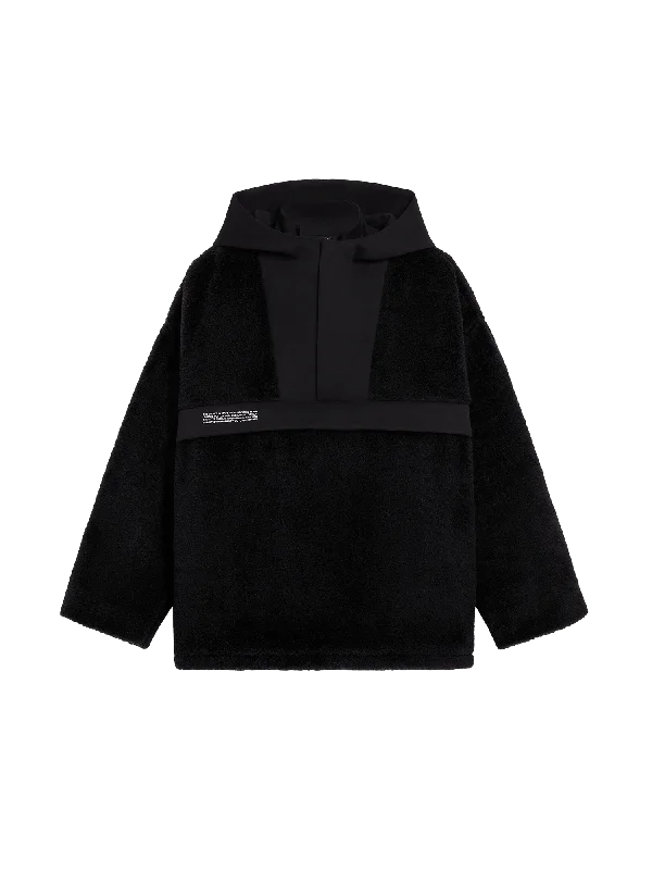 Longline jackets with a pleated front for a more formal lookWomens Recycled Wool Fleece Half Zip Jacket—black