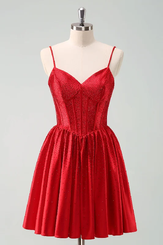 Party Dresses with Sheer Sleeve and Sequined Cuffs and Bow at the Waist and Embroidered Skirt for Ladies' Elegant and Intricate LookRed A-Line Spaghetti Straps Corset Pleated Graduation Dress Party Dresses with Sheer Sleeve and Sequined Cuffs and Bow at the Waist and Embroidered Skirt for Ladies' Elegant and Intricate LookRed A-Line Spaghetti Straps Corset Pleated Graduation Dress