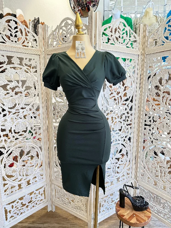 Party Dresses with Sequined Hearts and Ruffled Hem and Satin and Lace Combo for Ladies' Romantic and Feminine LookSage Puff Sleeve Cross Front Dress Party Dresses with Sequined Hearts and Ruffled Hem and Satin and Lace Combo for Ladies' Romantic and Feminine LookSage Puff Sleeve Cross Front Dress