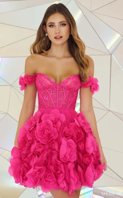 Party Dresses with Pleated Tulle Skirt and Sequined Geometric Shapes and Lace Overlay for Ladies' Princess and Feminine LookSherri Hill 55717 Dress Party Dresses with Pleated Tulle Skirt and Sequined Geometric Shapes and Lace Overlay for Ladies' Princess and Feminine LookSherri Hill 55717 Dress