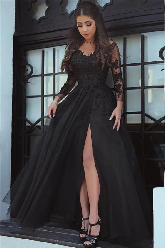 Party Dresses with Ruffled Sleeveless Top and Sequined Bodice and Tulle Skirt and Beaded Waistband for Ladies' Dramatic and Glamorous LookSlit Glamorous Lace Black Long-Sleeve Prom Dress Evening Dress PG431 Party Dresses with Ruffled Sleeveless Top and Sequined Bodice and Tulle Skirt and Beaded Waistband for Ladies' Dramatic and Glamorous LookSlit Glamorous Lace Black Long-Sleeve Prom Dress Evening Dress PG431