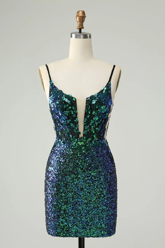 Party Dresses with Ruffled Hem and Bow at the Waist and Satin Ribbon for Ladies' Sweet and Feminine LookSparkly Dark Green Spaghetti Straps Tight Short Graduation Dress with Sequins Party Dresses with Ruffled Hem and Bow at the Waist and Satin Ribbon for Ladies' Sweet and Feminine LookSparkly Dark Green Spaghetti Straps Tight Short Graduation Dress with Sequins