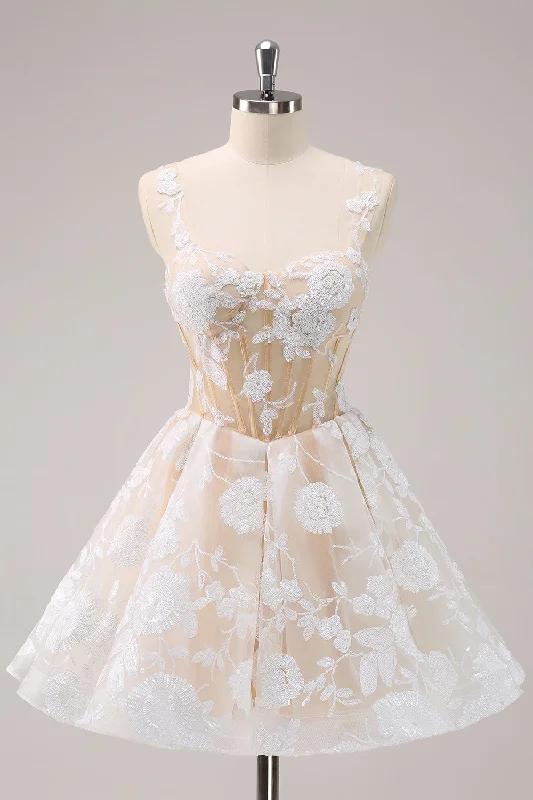 Party Dresses with Embroidered Stars and Sequined Dots for Ladies' Celestial and Playful LookSparkly White A-Line Floral Corset Short Graduation Dress Party Dresses with Embroidered Stars and Sequined Dots for Ladies' Celestial and Playful LookSparkly White A-Line Floral Corset Short Graduation Dress