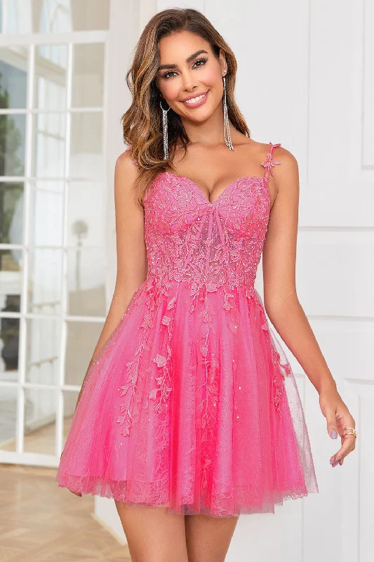 Party Dresses with Embroidered Tribal Patterns and Satin Sash and Beaded Waistband for Ladies' Cultural and Glamorous LookStylish A Line Spaghetti Straps Pink Short Prom Dress with Appliques Party Dresses with Embroidered Tribal Patterns and Satin Sash and Beaded Waistband for Ladies' Cultural and Glamorous LookStylish A Line Spaghetti Straps Pink Short Prom Dress with Appliques