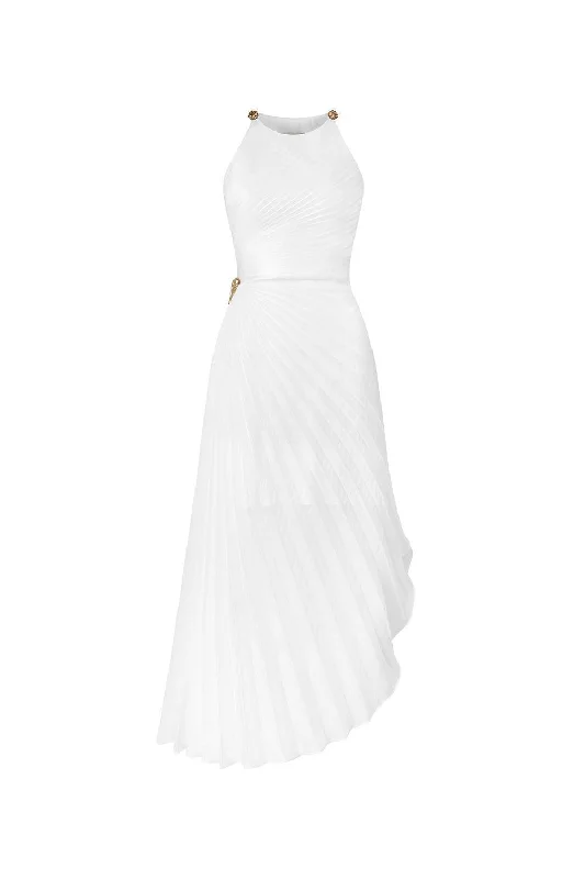 Printed Party Dresses with Abstract Patterns for Ladies' Modern Fashion SenseThalia Pleated Halter Neck Organza Ankle Length Dress Printed Party Dresses with Abstract Patterns for Ladies' Modern Fashion SenseThalia Pleated Halter Neck Organza Ankle Length Dress