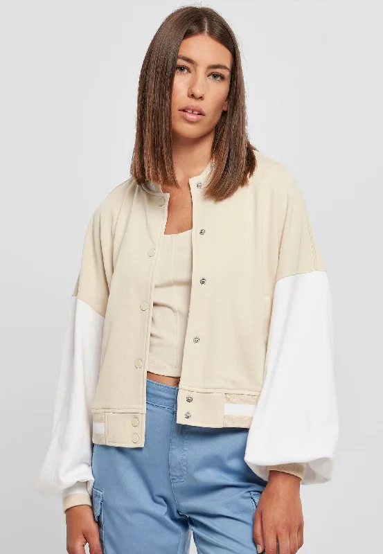 Rain jackets with a vented back for breathabilityUrban Classics - Ladies Oversized 2 Tone College Terry Softseagrass/White - College Jacket Rain jackets with a vented back for breathabilityUrban Classics - Ladies Oversized 2 Tone College Terry Softseagrass/White - College Jacket