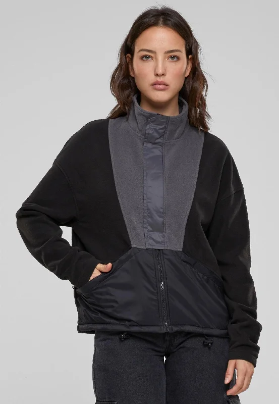 Cropped blazers in a pastel - colored gingham pattern for a cute and feminine lookUrban Classics - Ladies Polarfleece Black/Darkshadow - Track Jacket Cropped blazers in a pastel - colored gingham pattern for a cute and feminine lookUrban Classics - Ladies Polarfleece Black/Darkshadow - Track Jacket