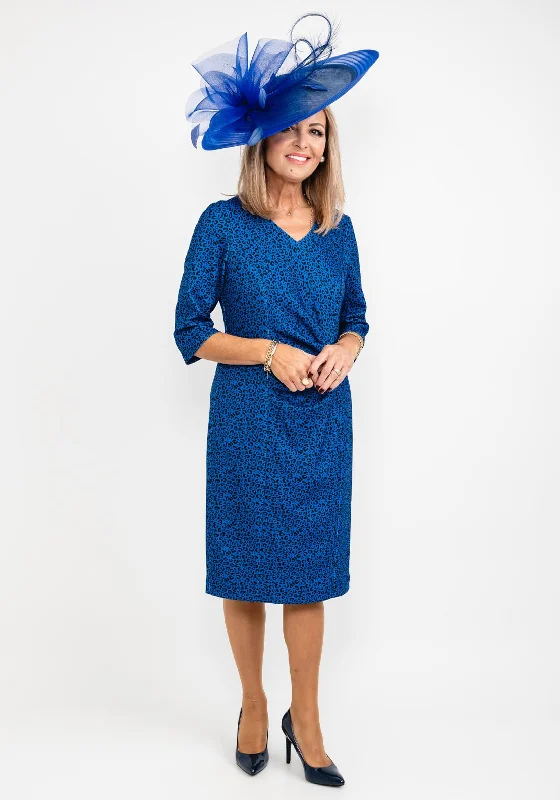 Party Dresses with Pleated Skirts and Lace Overlay for Ladies' Feminine and Timeless LookVia Veneto Leopard Print Pencil Dress, Royal Blue