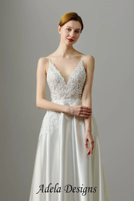 Wedding Dresses with Tassel Hem and Metallic Lace and Sequined Geometric Shapes and Satin Ribbon for a Boho and Luxurious LookHope