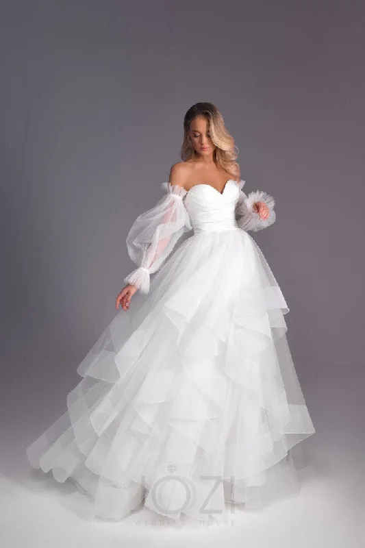 One Shoulder Wedding Dresses with Ruffled Sleeve for a Dramatic EffectSUSAN