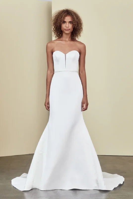 Wedding Dresses with Sequined Star Motifs and Sheer Sleeve and Ruffled Hem and Belt for a Celestial and Elegant LookAmsale Tiernan Wedding Dresses with Sequined Star Motifs and Sheer Sleeve and Ruffled Hem and Belt for a Celestial and Elegant LookAmsale Tiernan