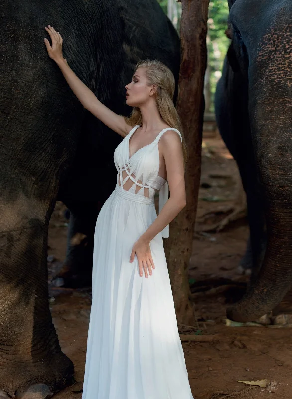 Wedding Dresses with Ruffled Hem and Bow at the Waist and Satin Ribbon and Embroidered Floral Patterns for a Sweet and Feminine LookAsfeya Wedding Dresses with Ruffled Hem and Bow at the Waist and Satin Ribbon and Embroidered Floral Patterns for a Sweet and Feminine LookAsfeya