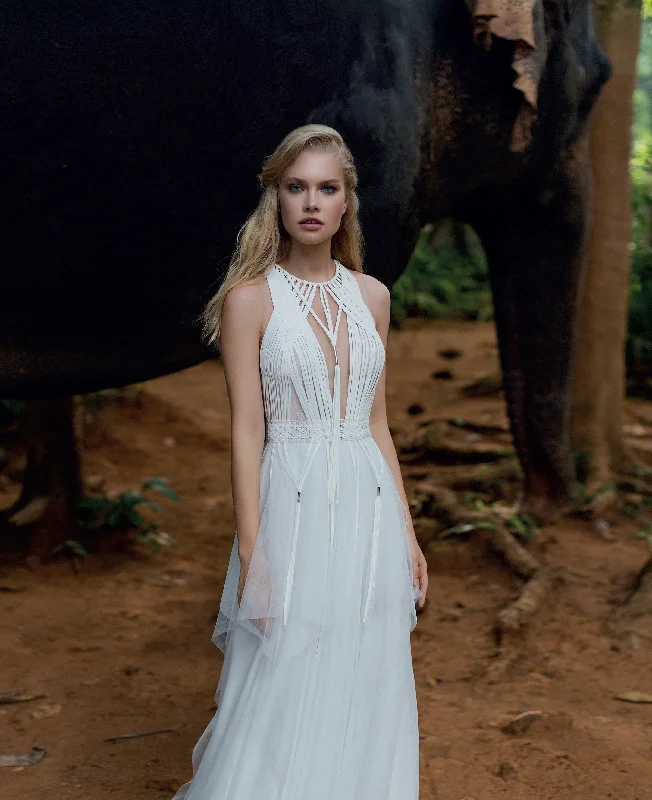 Wedding Dresses with Embroidered Tribal Patterns and Satin Sash and Beaded Waistband and Tulle Skirt for a Cultural and Stylish LookMaru Wedding Dresses with Embroidered Tribal Patterns and Satin Sash and Beaded Waistband and Tulle Skirt for a Cultural and Stylish LookMaru