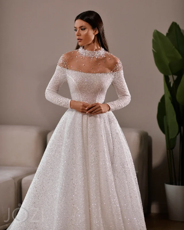 Ballroom Style Wedding Dresses with Beaded Belt and Long TrainGABRIELLA