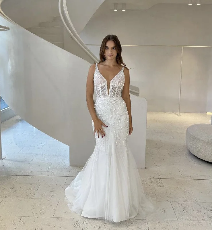 Wedding Dresses with Sequined Stripes and Sheer Back and Embroidered Birds and Belt for a Bold and Nature Inspired LookCorston Couture A Star In His Eyes Wedding Dresses with Sequined Stripes and Sheer Back and Embroidered Birds and Belt for a Bold and Nature Inspired LookCorston Couture A Star In His Eyes