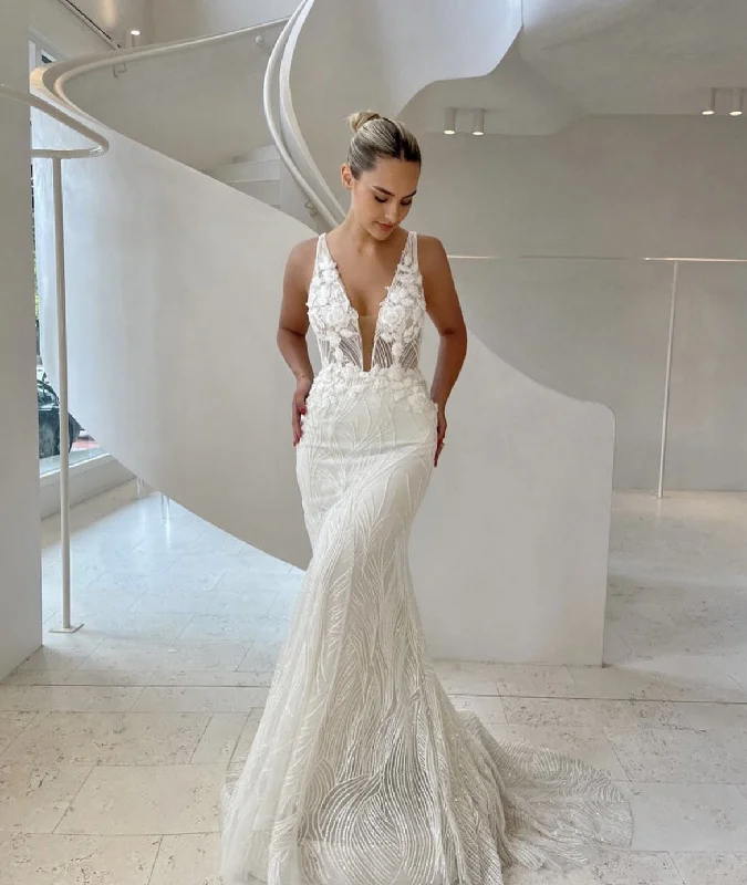 Wedding Dresses with Beaded Floral Wreath on the Bodice and Tulle Skirt and High Neck for a Delicate and Festive LookCorston Couture Starlight Wedding Dresses with Beaded Floral Wreath on the Bodice and Tulle Skirt and High Neck for a Delicate and Festive LookCorston Couture Starlight