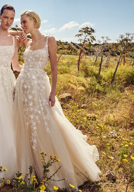 Wedding Dresses with Metallic Sequined Bodice and Chiffon Skirt and Ruffled Hem and Sheer Back for a Glamorous and Flirty LookCostarellos Anisia - Size 8 Wedding Dresses with Metallic Sequined Bodice and Chiffon Skirt and Ruffled Hem and Sheer Back for a Glamorous and Flirty LookCostarellos Anisia - Size 8