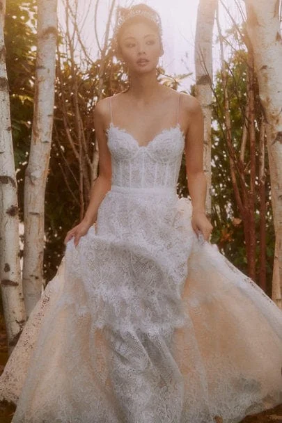 Wedding Dresses with Sequined Star Motifs and Sheer Sleeve and Ruffled Hem and Belt for a Celestial and Elegant LookCostarellos Calla - Size 14 Wedding Dresses with Sequined Star Motifs and Sheer Sleeve and Ruffled Hem and Belt for a Celestial and Elegant LookCostarellos Calla - Size 14
