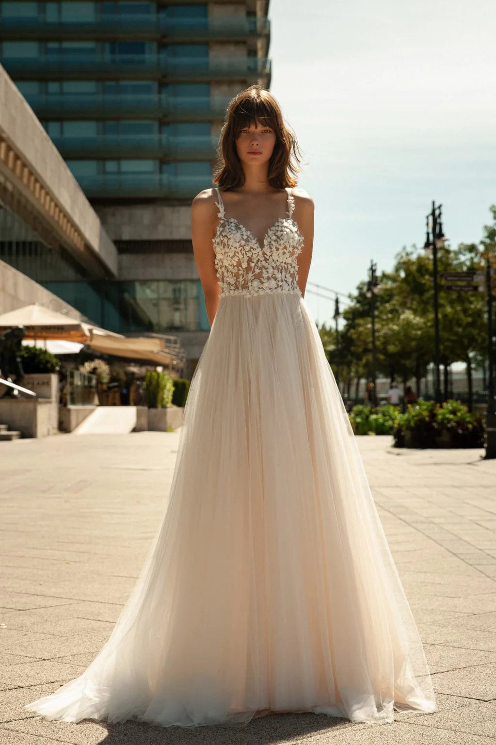 Wedding Dresses with Sequined Hearts and Ruffled Hem and Satin and Lace Combo and Bow at the Waist and Embroidered Floral Patterns for a Romantic and Feminine LookDaalarna BDP 205 - Size 6 Wedding Dresses with Sequined Hearts and Ruffled Hem and Satin and Lace Combo and Bow at the Waist and Embroidered Floral Patterns for a Romantic and Feminine LookDaalarna BDP 205 - Size 6