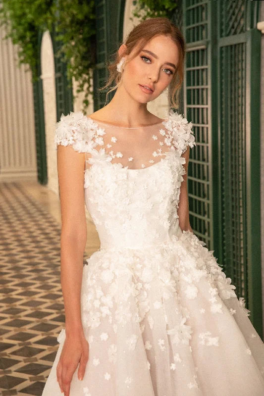 Princess Style Wedding Dresses with Tulle Overlay and Floral EmbroideryDany Tabet Chelles + Jacket - Size 12 Princess Style Wedding Dresses with Tulle Overlay and Floral EmbroideryDany Tabet Chelles + Jacket - Size 12