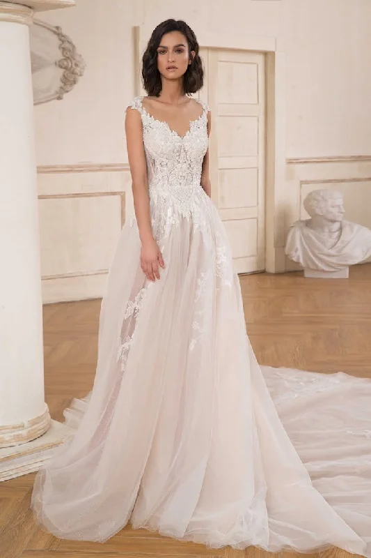Wedding Dresses with Sequined Hearts and Ruffled Hem and Satin and Lace Combo and Bow at the Waist and Embroidered Floral Patterns for a Romantic and Feminine LookDany Tabet Soma - Size 10 Wedding Dresses with Sequined Hearts and Ruffled Hem and Satin and Lace Combo and Bow at the Waist and Embroidered Floral Patterns for a Romantic and Feminine LookDany Tabet Soma - Size 10