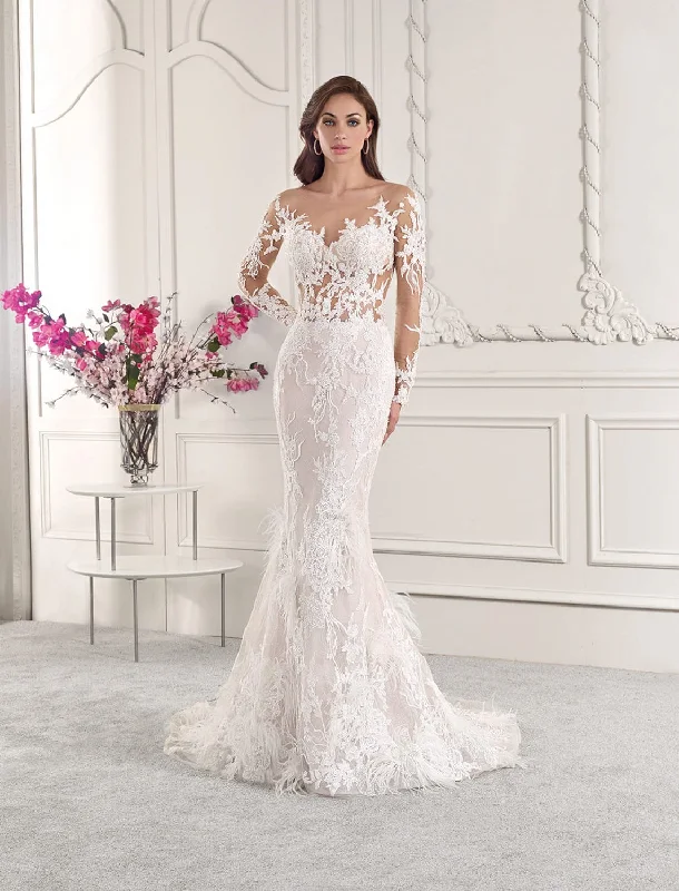 Wedding Dresses with Sequined Hearts and Ruffled Hem and Satin and Lace Combo and Bow at the Waist and Embroidered Floral Patterns for a Romantic and Feminine LookDemetrios 885DR - Size 12 Wedding Dresses with Sequined Hearts and Ruffled Hem and Satin and Lace Combo and Bow at the Waist and Embroidered Floral Patterns for a Romantic and Feminine LookDemetrios 885DR - Size 12