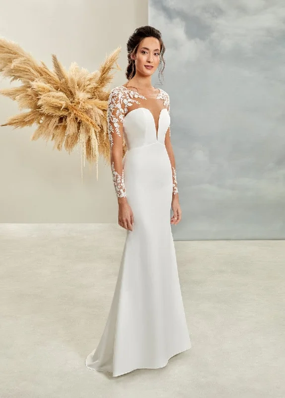 Wedding Dresses with Pleated Tulle Skirt and Sequined Geometric Shapes and Lace Overlay and Bow at the Waist and Embroidered Floral Patterns for a Princess and Feminine LookDemetrios L1025 - Size 8 Wedding Dresses with Pleated Tulle Skirt and Sequined Geometric Shapes and Lace Overlay and Bow at the Waist and Embroidered Floral Patterns for a Princess and Feminine LookDemetrios L1025 - Size 8