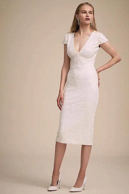 Wedding Dresses with Embroidered Stars and Sequined Dots and Sheer Sleeve and Belt and Embroidered Floral Patterns for a Celestial and Playful LookDress the Population Allison - Size Large