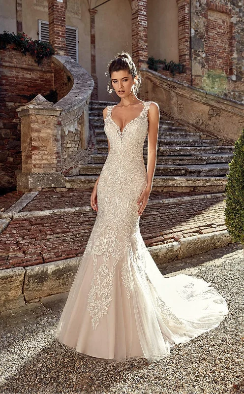 Mermaid Style Tulle Wedding Dresses with Sequined Skirt for Glamorous BridesEddy K. 1221 - Size 14 Mermaid Style Tulle Wedding Dresses with Sequined Skirt for Glamorous BridesEddy K. 1221 - Size 14