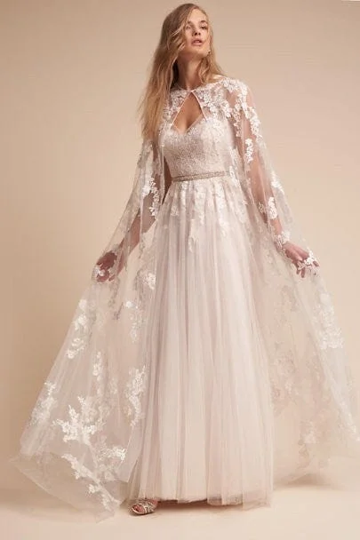 Chiffon Wedding Dresses with Slit and Embroidered Hem for Added EleganceEddy K. Anastasia Cape - Size 8 Chiffon Wedding Dresses with Slit and Embroidered Hem for Added EleganceEddy K. Anastasia Cape - Size 8