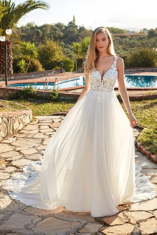 Long Train Wedding Dresses with Crystal Buttons and Lace Trim for a Grand EntranceEddy K. Audrey - Size 10 Long Train Wedding Dresses with Crystal Buttons and Lace Trim for a Grand EntranceEddy K. Audrey - Size 10